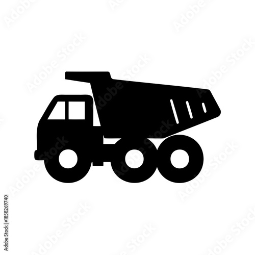 Silhouette of a heavy duty construction dump truck with six tires