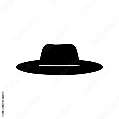 Elegant black fedora hat illustration with wide brim on white background