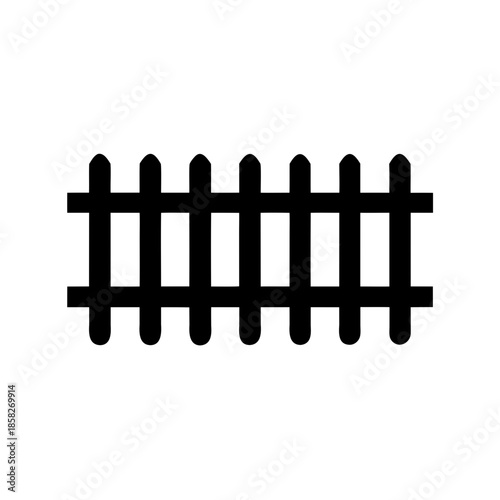 Simple black silhouette illustration of a picket fence on a white background
