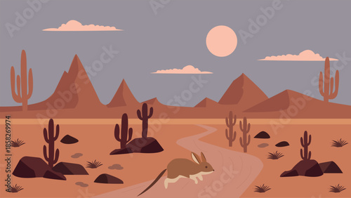 Flat vector illustration of a desert landscape