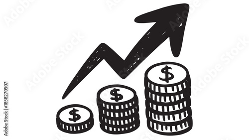 Increasing Money Stacks with Dollar Sign and Arrow