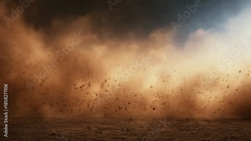 Abstract background with fire particles and sparks, smoke, debris and noise after natural disaster, catastrophe or bomb explosion, war, military operation concept, backdrop for design war game.
