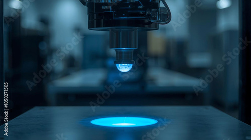 Advanced Robotic Arm Illuminating Surface with Blue Light in a Laboratory Setting