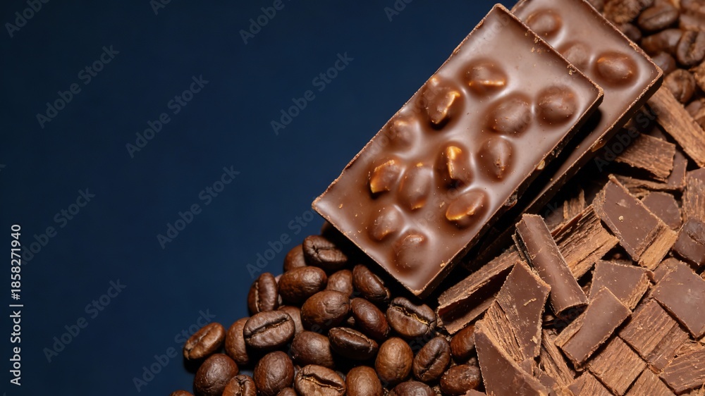 Fototapeta premium Coffee Bean-Studded Chocolate Bars with Shaved Chocolate