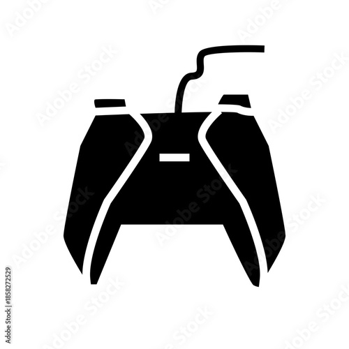 Minimal black vr game controller icon with modern flat design, isolated on white background.