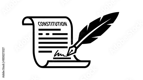 Constitution Document with Quill Pen Writing Icon.
