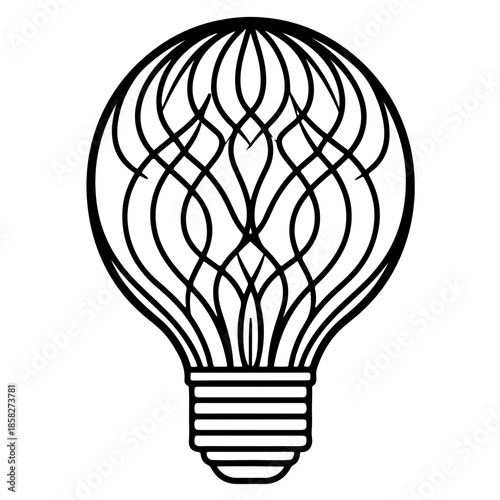 Abstract swirling filament light bulb vector icon.
