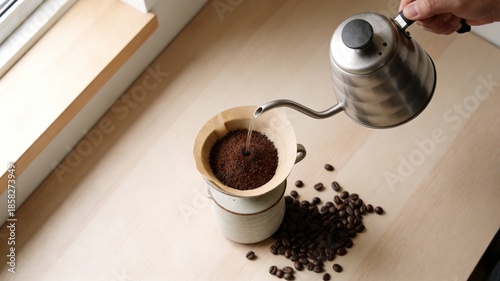 Pour Over Coffee Preparation with Freshly Ground Coffee
