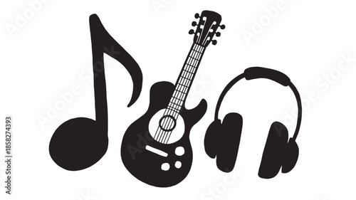 Guitar Music Note Headphones Silhouette