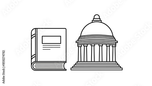 Illustration of a book and a classical building.