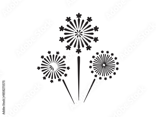 Illustration of Three Dandelions on Transparent Background