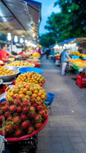 Local tropical market fruits or street food being prepared.