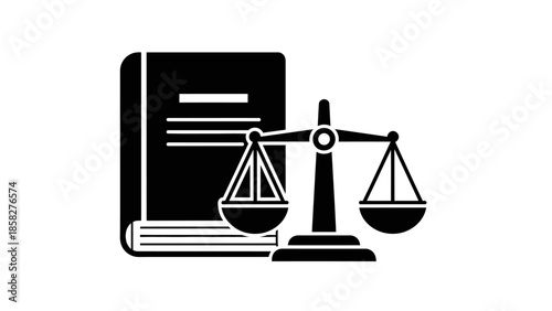 Legal Symbolism of Book and Scales of Justice Icon.
