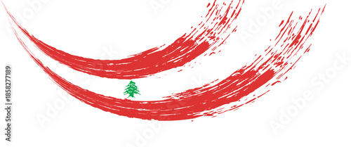 Lebanon flag made in brush stroke background. Independence day of Lebanon. Creative Lebanon national country flag icon. Abstract painted grunge style brush flag background.