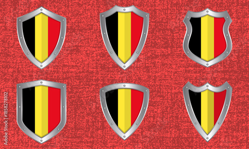 Set of metal shields with the Belgian flag