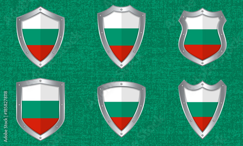 Set of metal shields with the Bulgarian flag