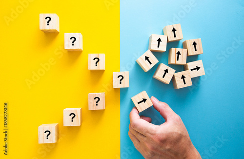 Hand moving blocks from questions to answers