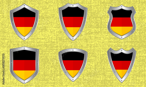 Set of metal shields with the German flag Free Download Set of metal shields with the German flag - GFXLoad