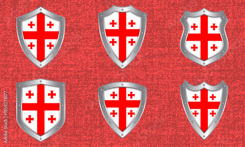 Set of metal shields with the Georgian flag