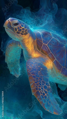 light artwork of a sea turtle