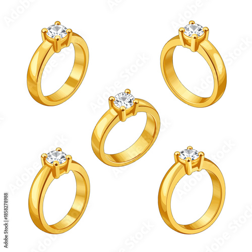 Five Gold Rings with Clear Gemstones