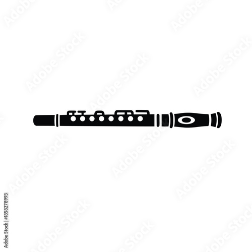 Flute Silhouette Icon Set – Black Woodwind Musical Instrument Vector