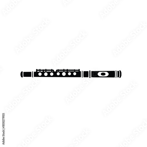 Flute Silhouette Icon Set – Black Woodwind Musical Instrument Vector
