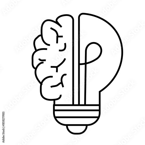 Creative Brain Light bulb, Brain Idea Icon Light Bulb With Brain Vector Liner Icon 