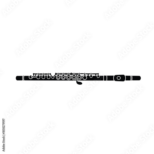 Flute Silhouette Icon Set – Black Woodwind Musical Instrument Vector