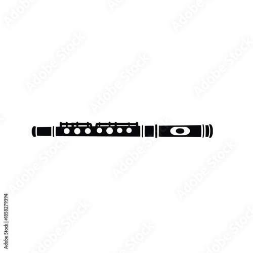 Flute Silhouette Icon Set – Black Woodwind Musical Instrument Vector