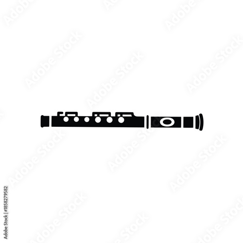 Flute Silhouette Icon Set – Black Woodwind Musical Instrument Vector