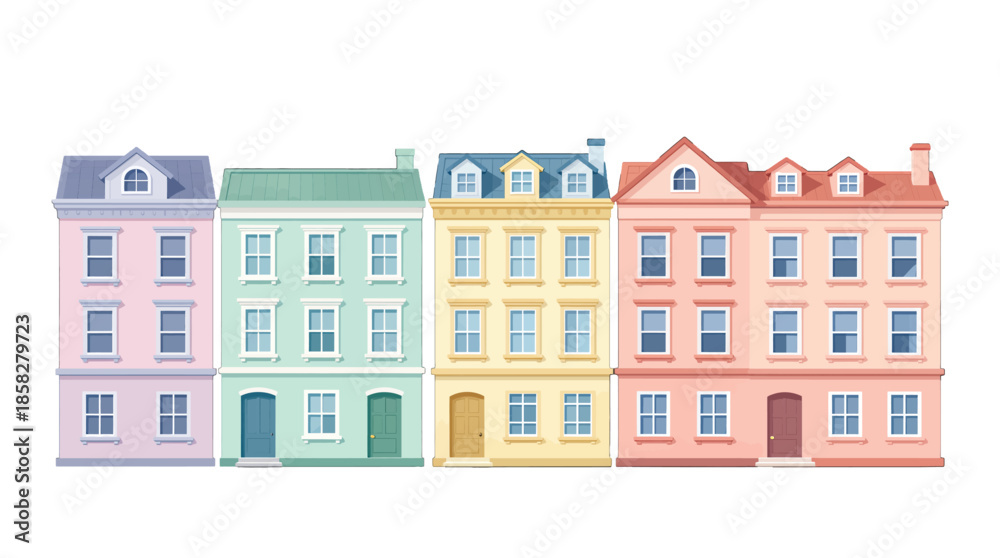 Fototapeta premium Row of Colorful Four-Story Townhouses