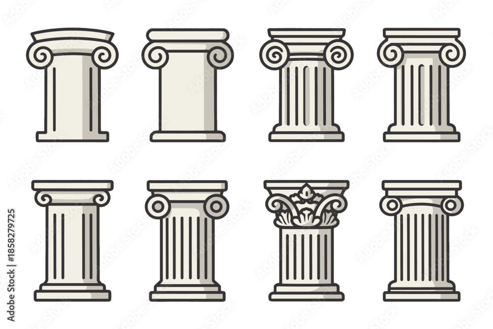 Naklejka premium Set of Classical Greek Columns Isolated