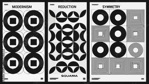 Abstract geometric patterns a triptych exploring modernism reduction and symmetry