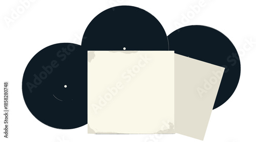 Vinyl records with blank album cover isolated