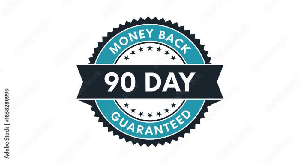 Obraz premium Ninety day money back guaranteed seal or badge for customer satisfaction and product quality assurance in marketing.