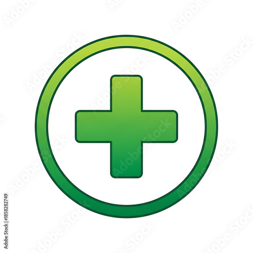Green medical cross icon representing health and first aid within a circular frame