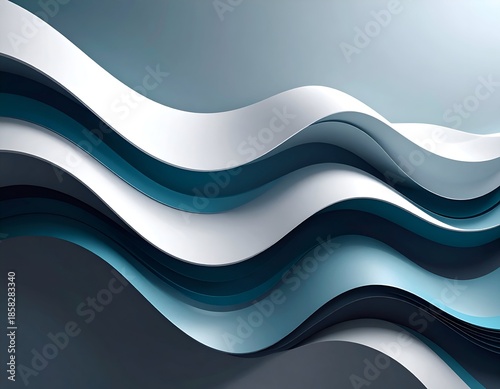 Abstract flowing layers of white and blue, creating a wave-like pattern, on gradient background