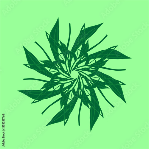 Interlaced emerald leaves whirl outward, forming a living mandala of growth, balance, and gentle motion beneath soft spring light all around.