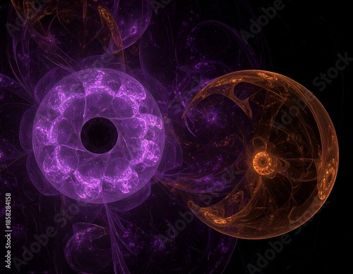 Abstract fractal design showing organic, glowing, circular shapes with internal details