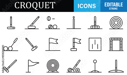 Outdoor leisure croquet line icons