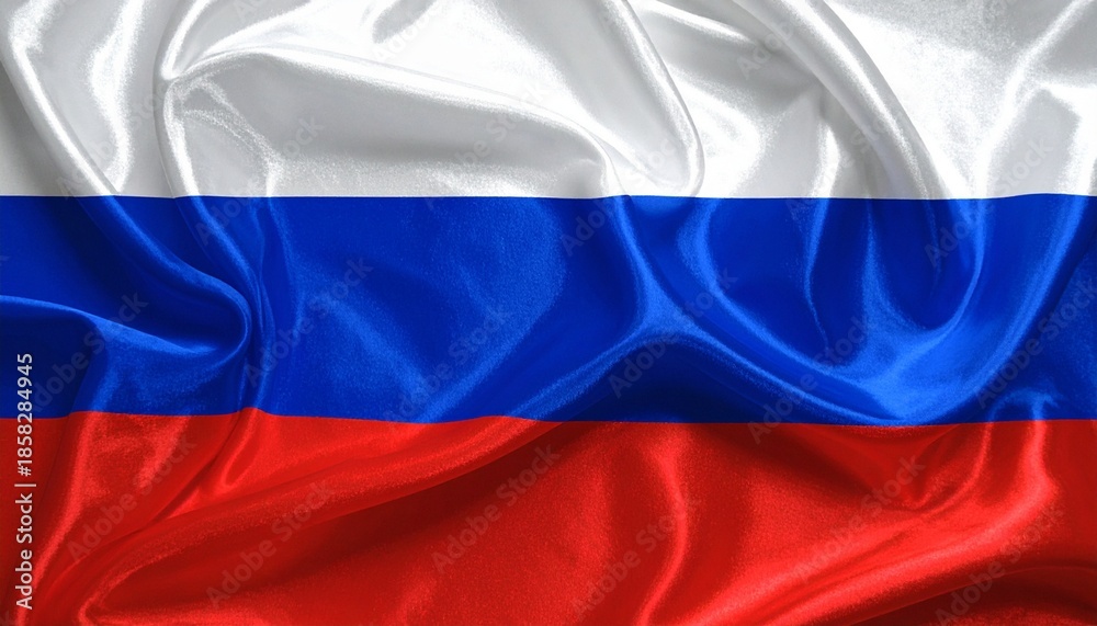 Fototapeta premium Russian national flag with white, blue, and red horizontal stripes and visible fabric folds