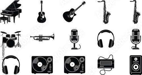 Collection of music instruments and equipment for creative projects