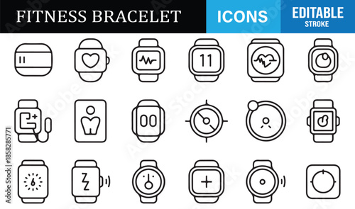 Smart fitness bracelet and smartwatch line icons