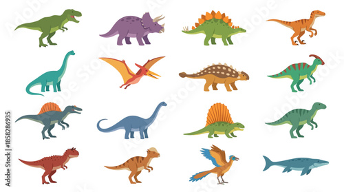 Colorful Cartoon Dinosaurs and Prehistoric Animals.