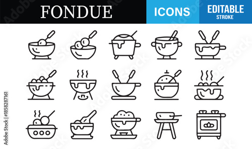 Fondue dinner and kitchen cooking icons