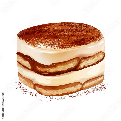 Tiramisu, rendered in a minimalist 2D flat vector icon style against a pure white backdrop