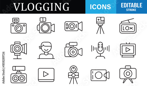 Online video creator and vlogger line icons