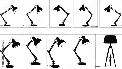 Various desk lamps in different positions and designs
