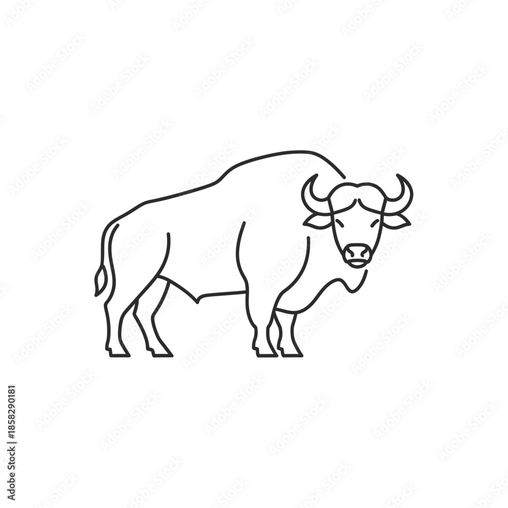 Fototapeta premium Minimalist Line Drawing of a Bison Portrait for Wildlife and Nature Projects